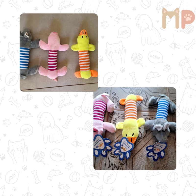 Kit com 3 Brinquedos de Pelúcia com Apito para Cães – Diversão, Conforto e Estímulo Sonoro