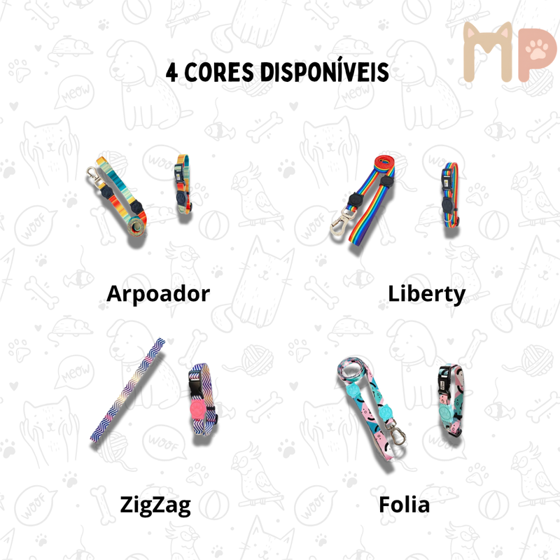 Coleira Ajustável + Guia 1,20 m – Kit Passeio Clássico