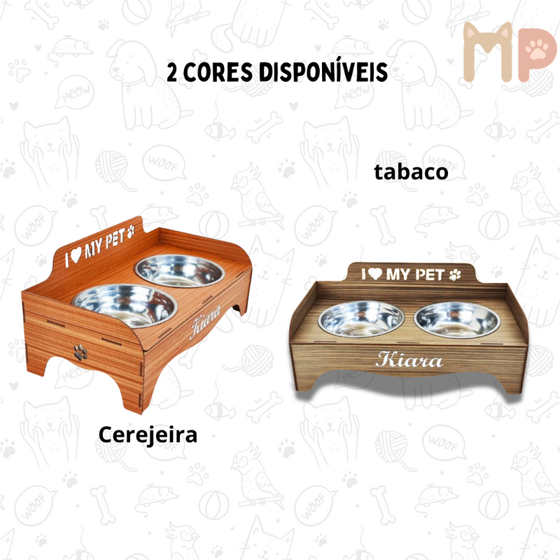 Comedouro Personalizado Premium com Tigelas Inox e Tampas – Conforto e Estilo para Seu Pet