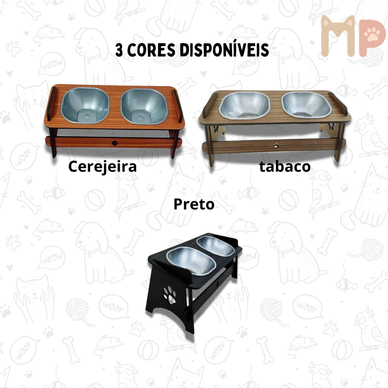 Comedouro Pet Elevado Duplo com Tigelas Plásticas 250ml – Conforto e Saúde na Alimentação do Seu Pet