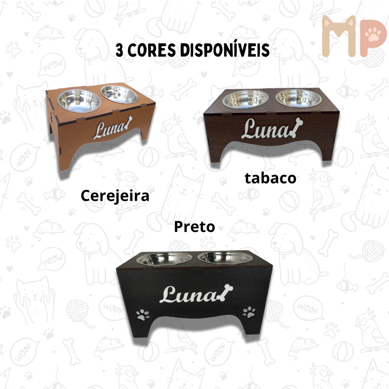 Comedouro Pet Elevado Duplo G com Tigelas Inox 1.200ml e Tampas – Ideal para Cães e Gatos de Médio e Grande Porte