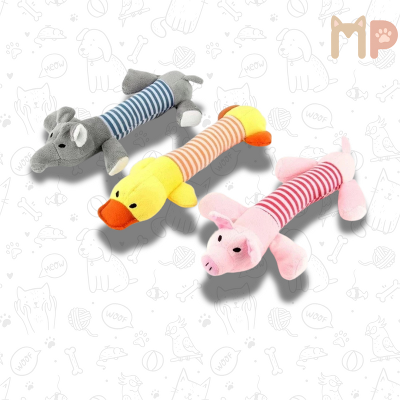 Kit com 3 Brinquedos de Pelúcia com Apito para Cães – Diversão, Conforto e Estímulo Sonoro