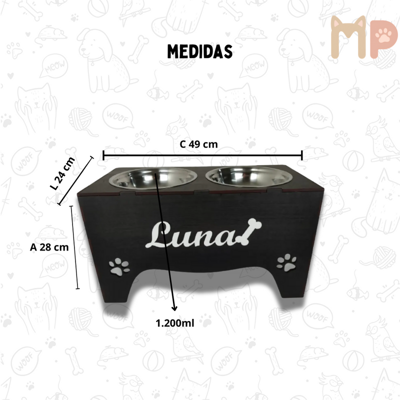 Comedouro Pet Elevado Duplo G com Tigelas Inox 1.200ml e Tampas – Ideal para Cães e Gatos de Médio e Grande Porte