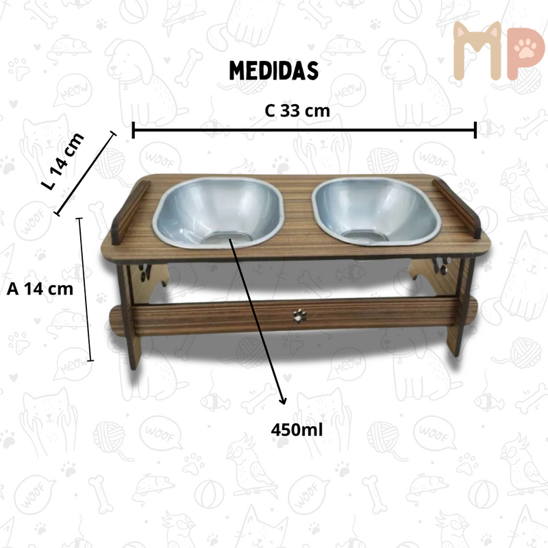 Comedouro Pet Elevado Duplo com Tigelas Plásticas 250ml – Conforto e Saúde na Alimentação do Seu Pet