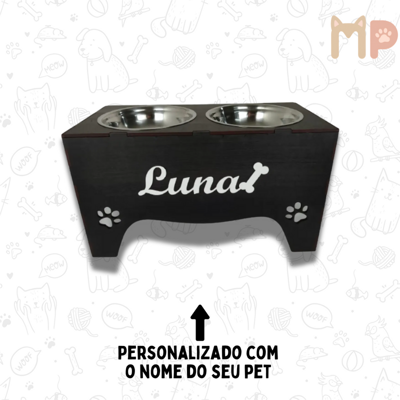 Comedouro Pet Elevado Duplo G com Tigelas Inox 1.200ml e Tampas – Ideal para Cães e Gatos de Médio e Grande Porte