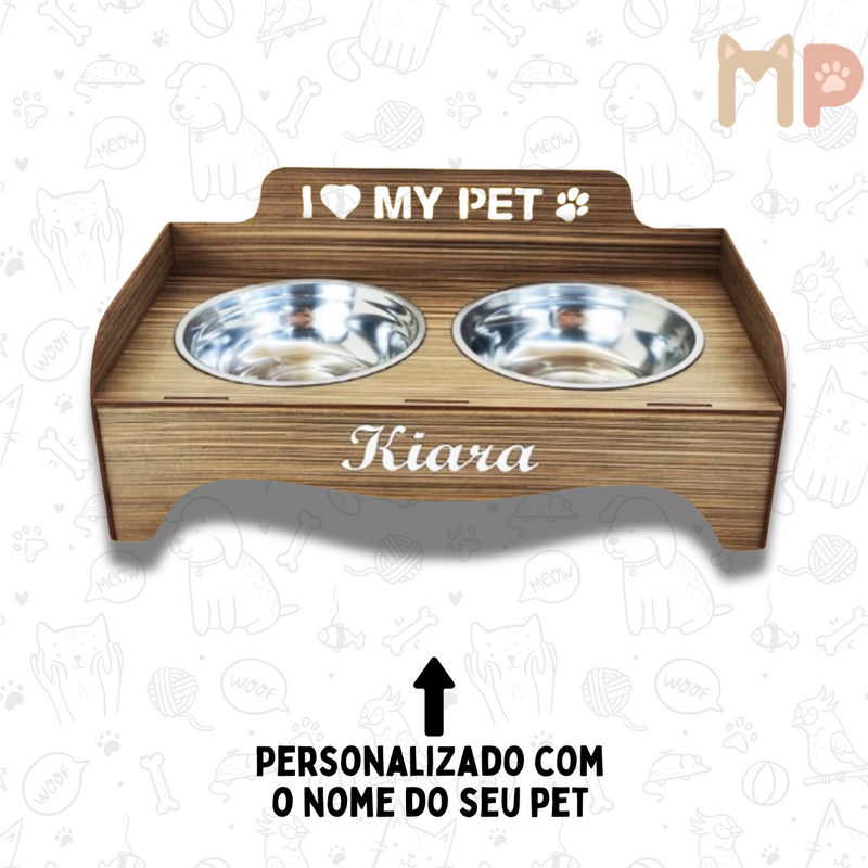 Comedouro Personalizado Premium com Tigelas Inox e Tampas – Conforto e Estilo para Seu Pet