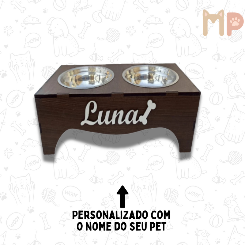Comedouro Pet Elevado Duplo G com Tigelas Inox 1.200ml e Tampas – Ideal para Cães e Gatos de Médio e Grande Porte