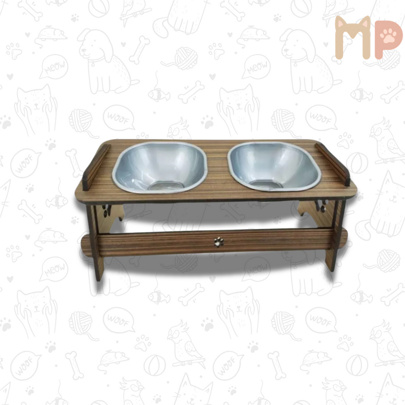 Comedouro Pet Elevado Duplo com Tigelas Plásticas 250ml – Conforto e Saúde na Alimentação do Seu Pet